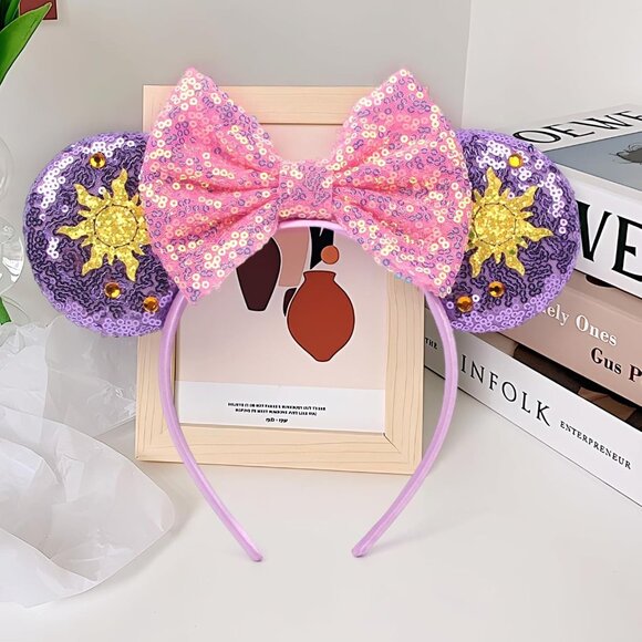 Purple Mouse Ears Sequin Bow Mouse Ears Headband for Women Cosplay Costume Princ - Picture 4 of 7